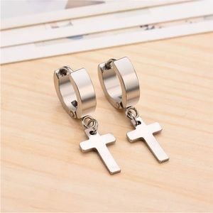 Hypoallergenic Stainless Steel Cross Huggy Earrings NEW